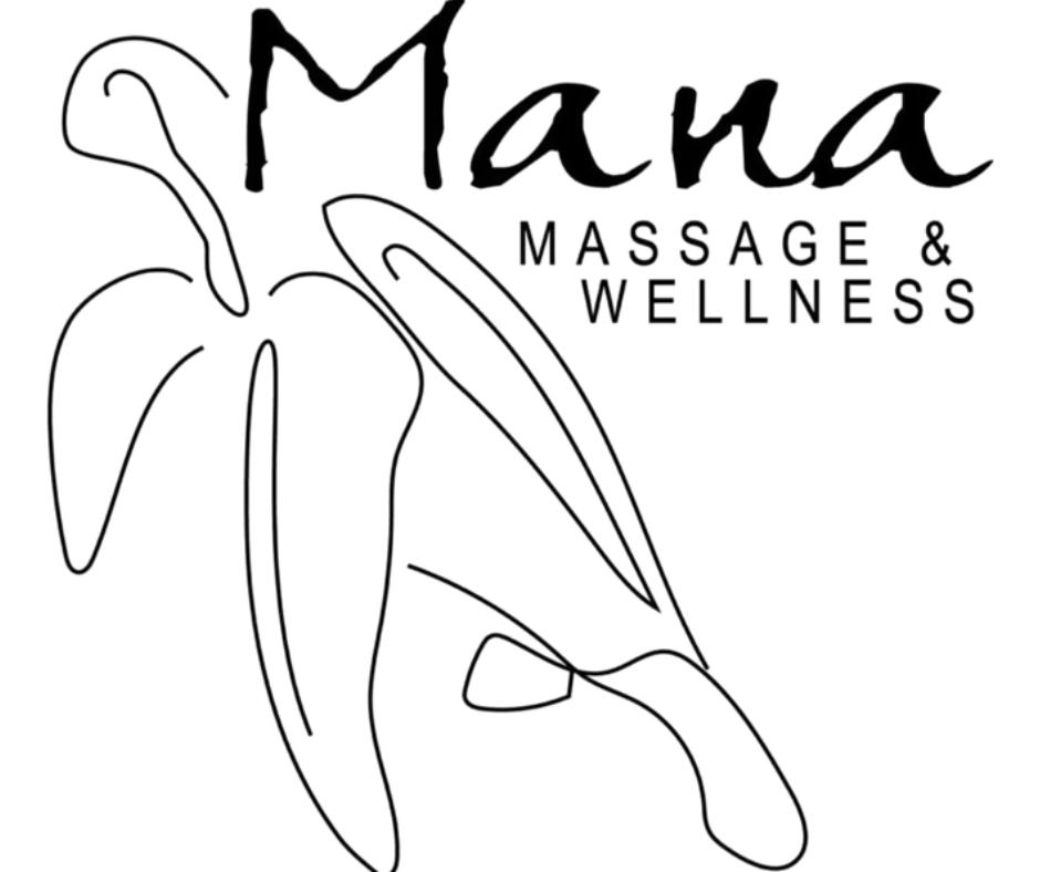 Logo: "Mana Massage & Wellness" text with stylized turtle and plant outline.